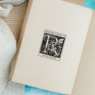 Vintage Blommigt Monogram Brev R från Bibliotek Stämpel