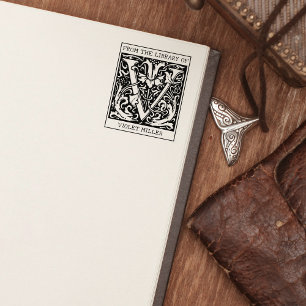Vintage Blommigt Monogram Brev V från Bibliotek Stämpel