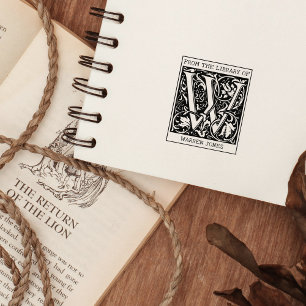 Vintage Blommigt Monogram Brev W från Bibliotek Stämpel