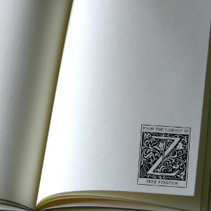 Vintage Blommigt Monogram Brev Z från Bibliotek Stämpel