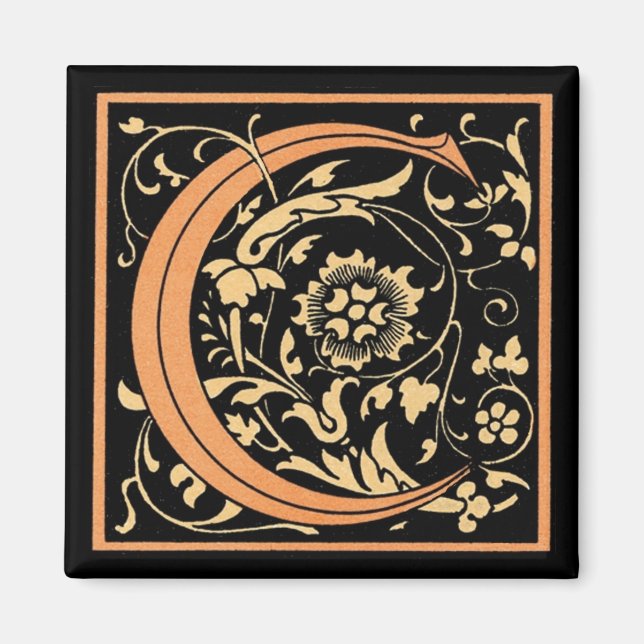 Vintage Blommigt Monogram "C" - Magnet (Framsidan)