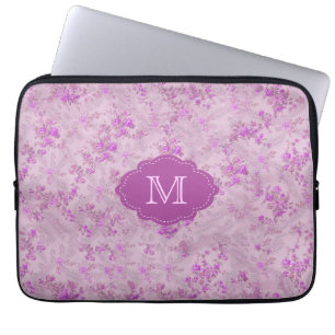 Vintage Blommigt Monogram Fodral, Lilans nyanser Laptop Sleeve