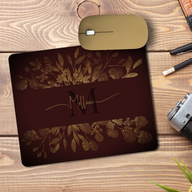 Vintage blommigt Monogram Girly Brown & guld glitt Musmatta (Skapare uppladdad)