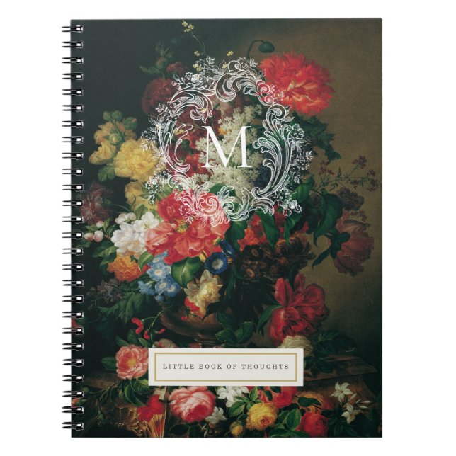 Vintage Blommigt Monogram Personlig bärbar  Anteckningsbok (Framsidan)