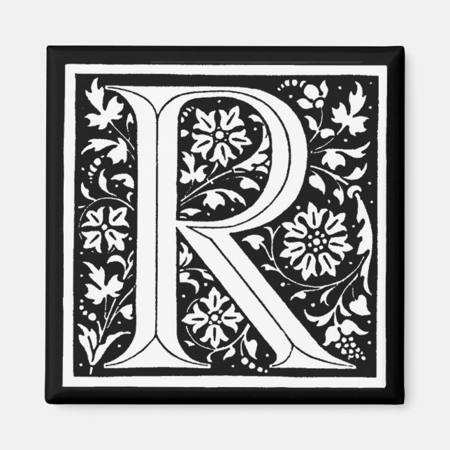 Vintage Blommigt Monogram "R" Magnet (Framsidan)