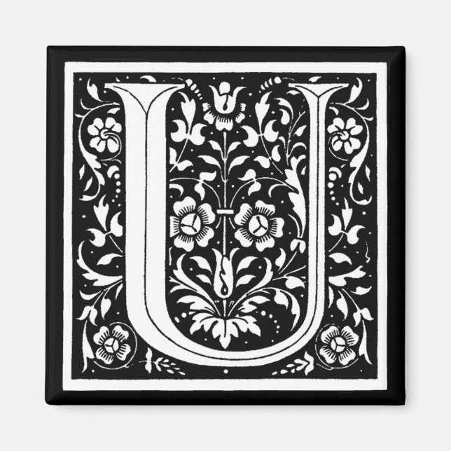Vintage Blommigt Monogram "U" Magnet (Framsidan)