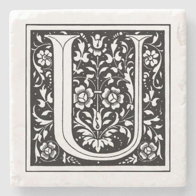 Vintage Blommigt Monogram "U" Stenunderlägg (Framsidan)