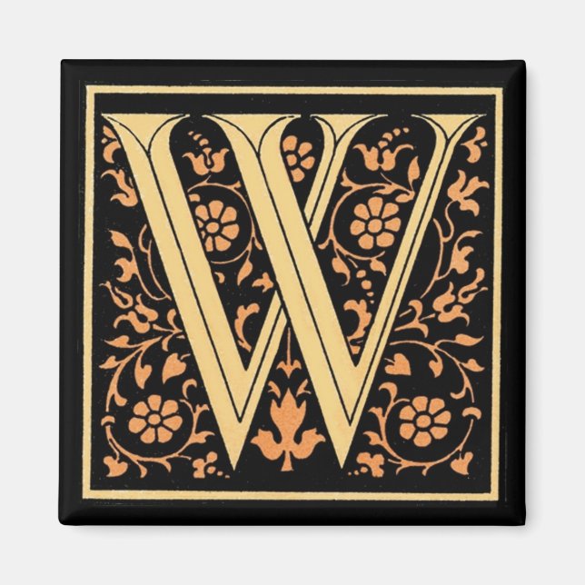 Vintage Blommigt Monogram "W" - Magnet (Framsidan)