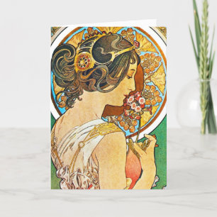 Vintage Blommigt Mucha Kort