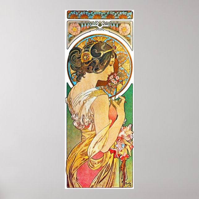 Vintage Blommigt Mucha Poster (Framsidan)