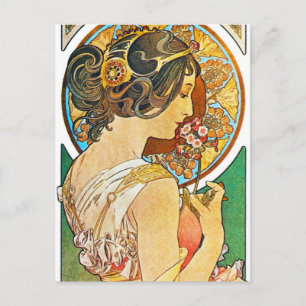Vintage Blommigt Mucha Vykort