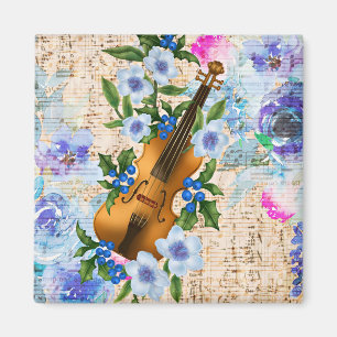 Vintage Blommigt Music Violin Magnet