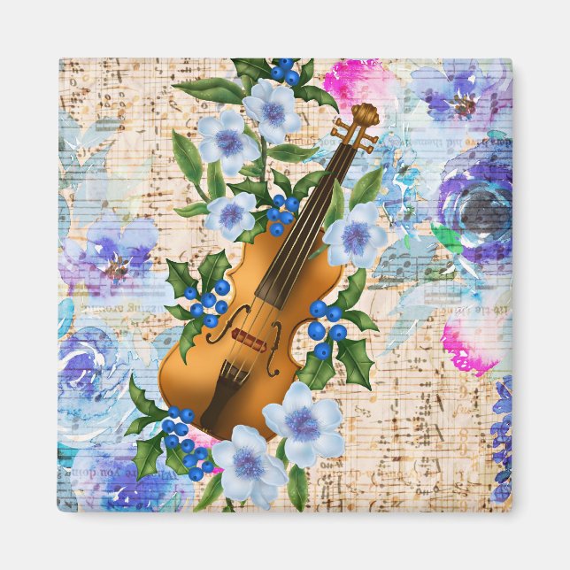 Vintage Blommigt Music Violin Magnet (Framsidan)