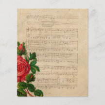 Vintage blommigt musik noter röd ros