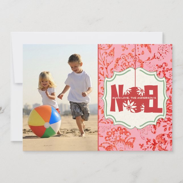 Vintage Blommigt Noel-jullott Julkort (Framsida)