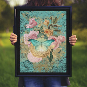 Vintage Blommigt och Butterfly Bouquet Poster
