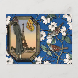 Vintage Blommigt och Eiffel Torn Collage Postcard Vykort