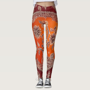 Vintage Blommigt Orange Flame Red AI art Leggings
