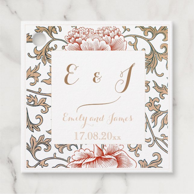 Vintage Blommigt Ornament Bröllop Gåvor Etiketter (Framsida)