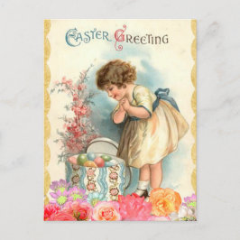 Vintage Blommigt Påsk Girl and Eggs Helg Vykort