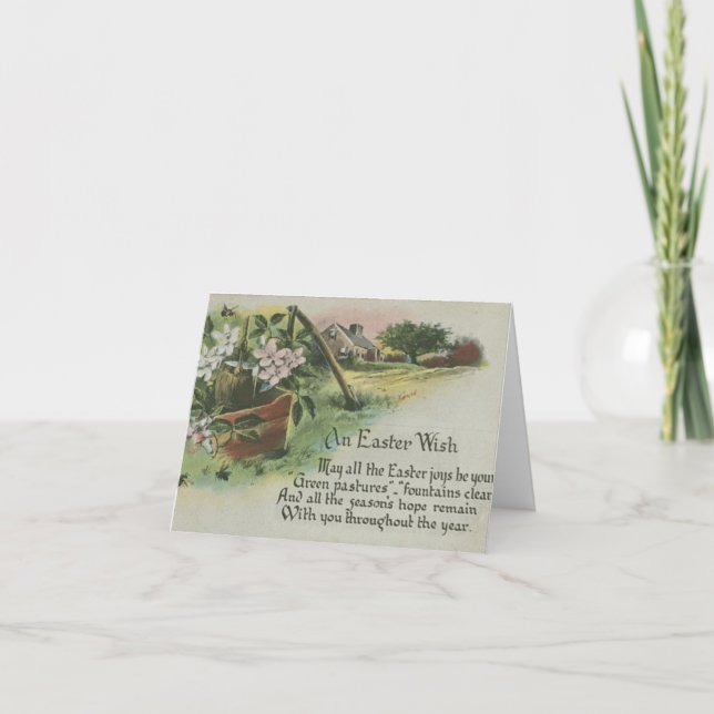 Vintage Blommigt Påsk Helgkort (Framsida)