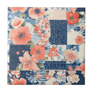 Vintage Blommigt Patchwork Mönster (11) Kakelplatta