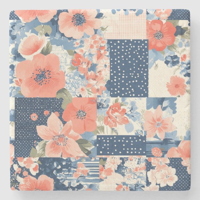 Vintage Blommigt Patchwork Mönster (11) Stenunderlägg (Framsidan)