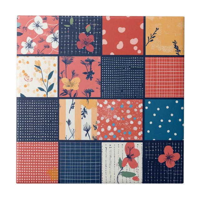 Vintage Blommigt Patchwork Mönster (2) Kakelplatta (Framsidan)