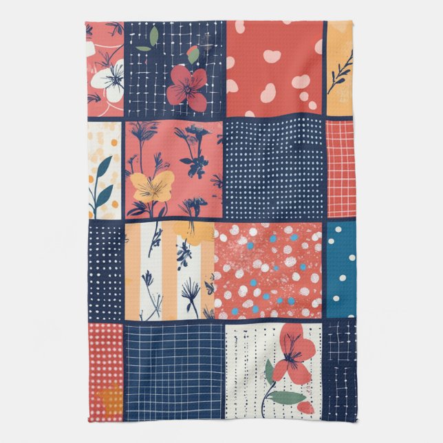 Vintage Blommigt Patchwork Mönster (2) Kökshandduk (Vertikal)