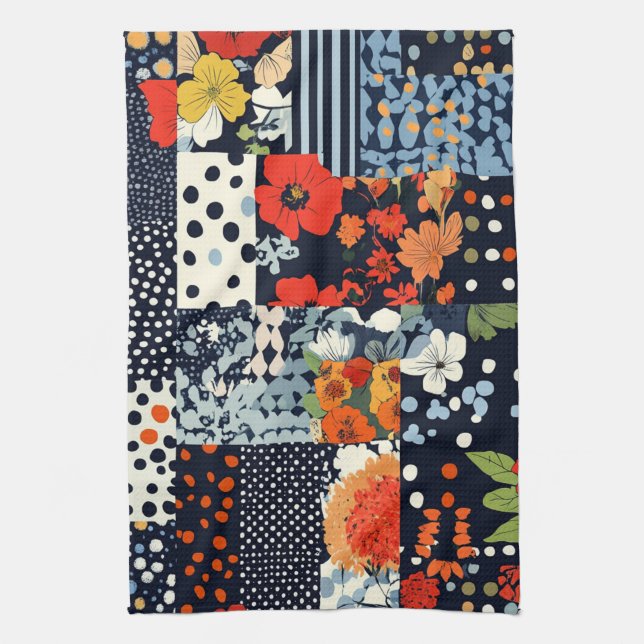 Vintage Blommigt Patchwork Mönster (3) Kökshandduk (Vertikal)