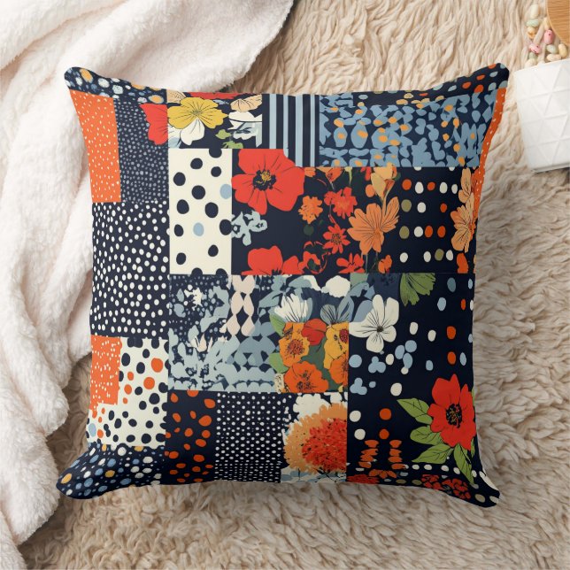 Vintage Blommigt Patchwork Mönster (3) Kudde (Filt)