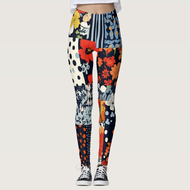 Vintage Blommigt Patchwork Mönster (3) Leggings (Framsida)