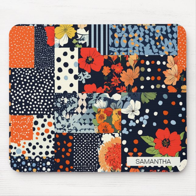 Vintage Blommigt Patchwork Mönster (3) Musmatta (Framsidan)