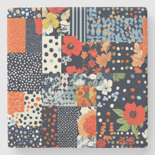 Vintage Blommigt Patchwork Mönster (3) Stenunderlägg