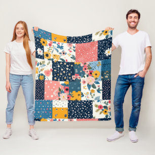 Vintage Blommigt Patchwork Mönster (4) Fleecefilt