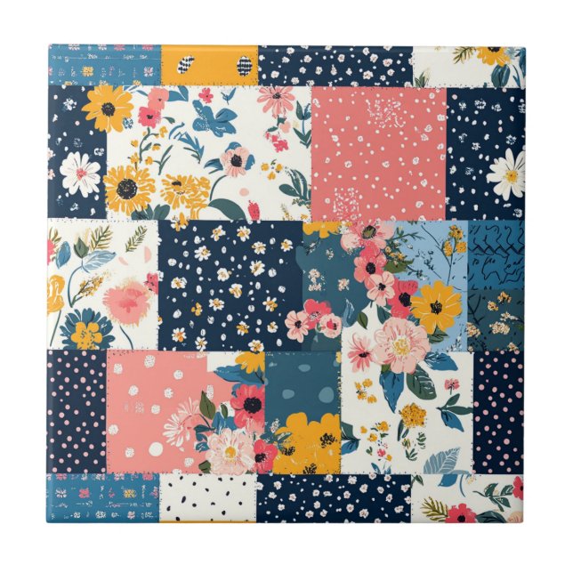 Vintage Blommigt Patchwork Mönster (4) Kakelplatta (Framsidan)