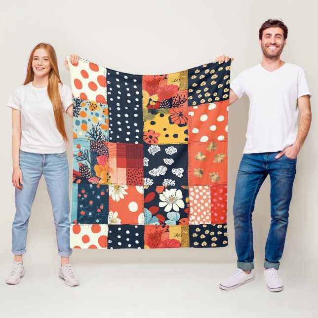 Vintage Blommigt Patchwork Mönster (5) Fleecefilt (På plats)