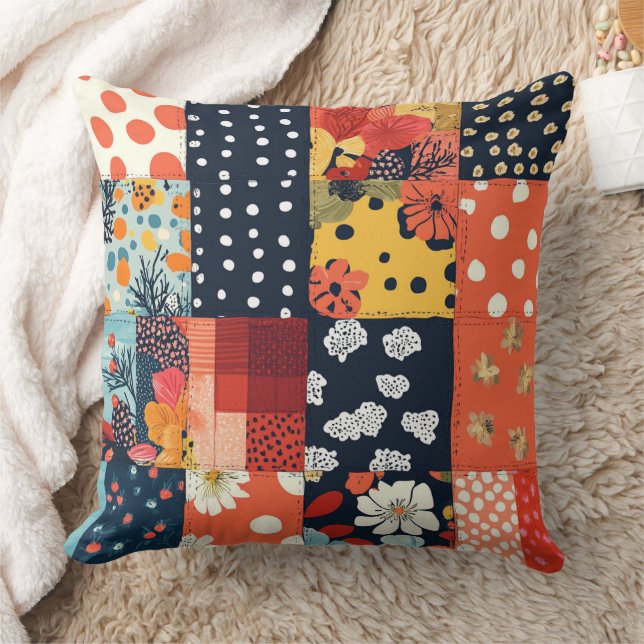 Vintage Blommigt Patchwork Mönster (5) Kudde (Filt)