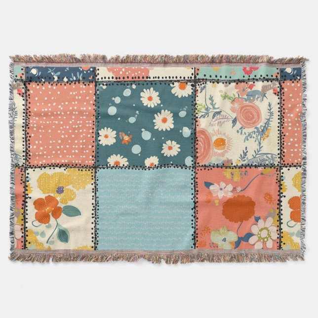 Vintage Blommigt Patchwork Mönster (6) Filt (Framsidan)