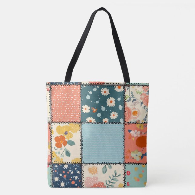 Vintage Blommigt Patchwork Mönster (6) Tygkasse (Framsida)