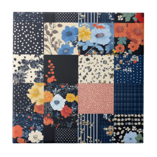 Vintage Blommigt Patchwork Mönster (9) Kakelplatta