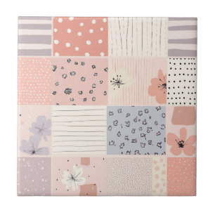 Vintage Blommigt Patchwork Mönster - Pastel (10) Kakelplatta
