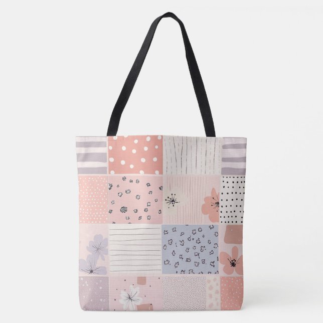 Vintage Blommigt Patchwork Mönster - Pastel (10) Tygkasse (Framsida)