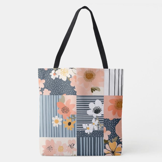 Vintage Blommigt Patchwork Mönster - Pastel (3) Tygkasse (Framsida)