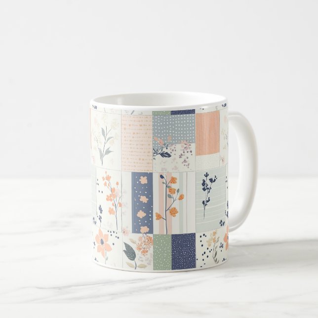 Vintage Blommigt Patchwork Mönster - Pastel (4) Kaffemugg (Framsida höger)