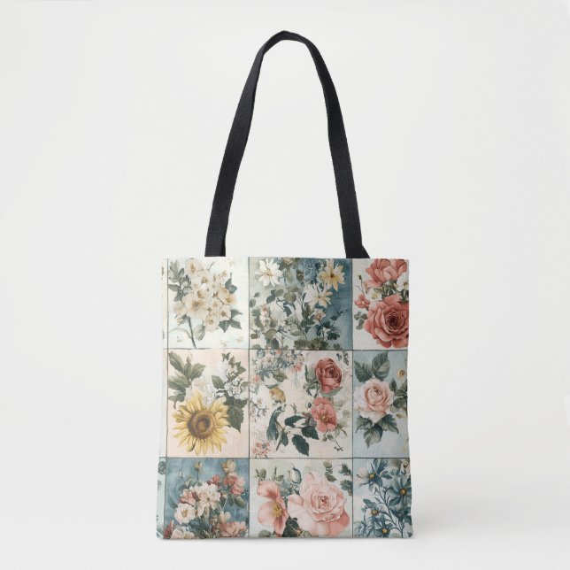Vintage Blommigt Patchwork Stil Design Tygkasse (Framsida)