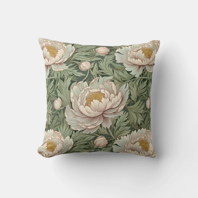 Vintage Blommigt Peony Patterned Kudde (Framsida)