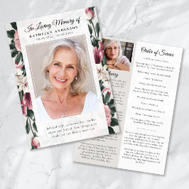 Vintage Blommigt Photo Memorial Service Program