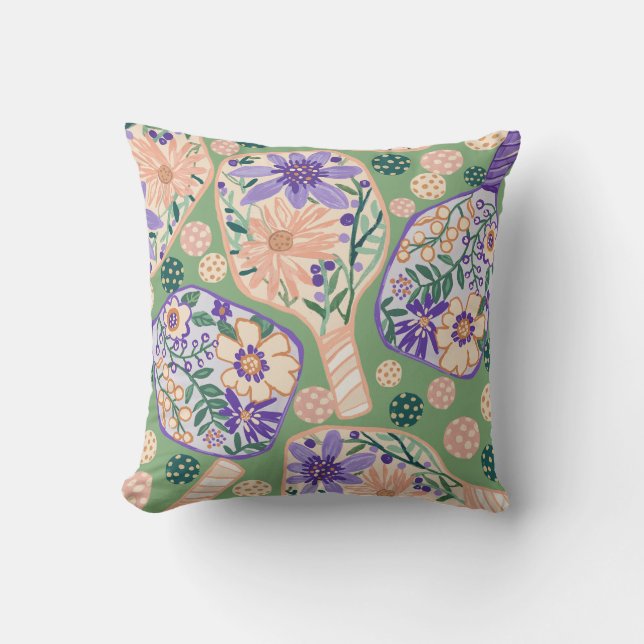 Vintage Blommigt Pickleball-design Kudde (Framsida)