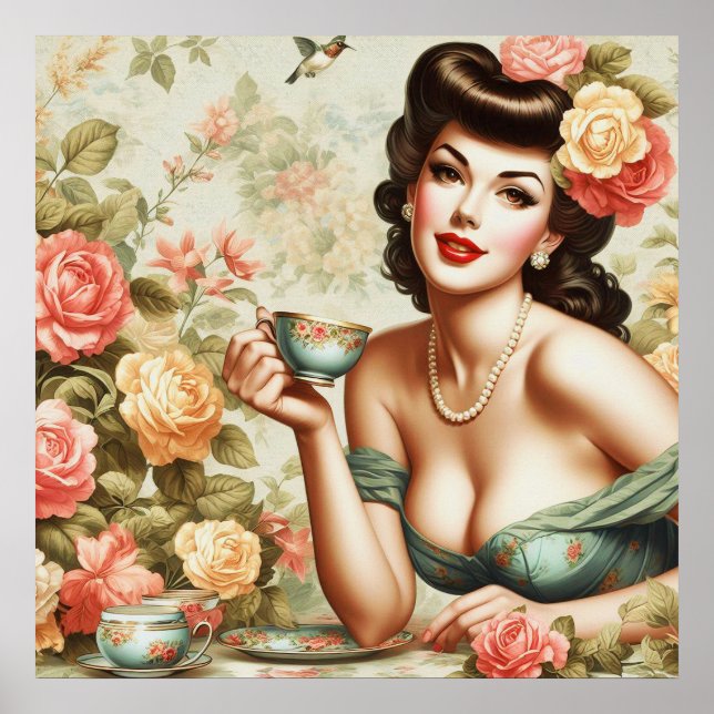 Vintage Blommigt Pin Up Poster (Framsidan)